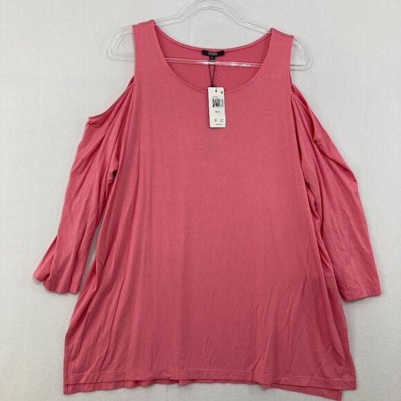 New NYDJ size XL Pink Cold Shoulder Stretch Knit 3/4 Sleeve Blouse Comfy Elegant - Picture 1 of 10